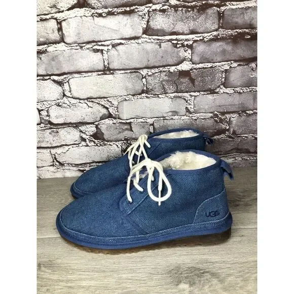 UGG Neumel Blue Fabric Fur WHT Lace Up Chukka Boots Men Sz 43EU/10M US 1117613